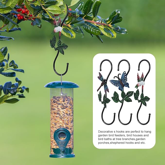 Large Decorative S Hooks, Set of 3 Plant Hangers, Beautiful and Vivid Plant Hook for Hanging Outdoor Indoor Garden Plants, Flower Baskets, Pots, Bird Feeders
