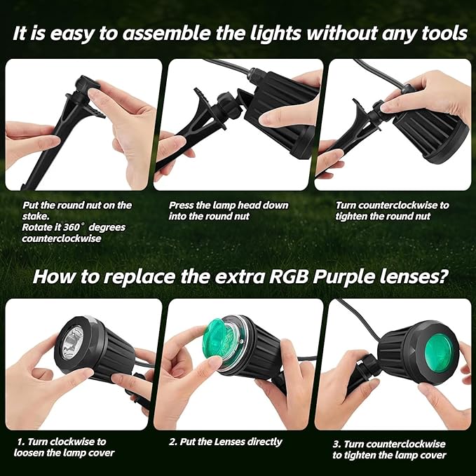 Spotlight Outdoor – 120V Plug-In, 6500K Cool White LED Landscape Lighting with RGB Purple 4 Color Lenses for Yard, Garden, Lawn & Tree Decor on Holidays&Everyday, IP67 Waterproof (1 Pack,Black)