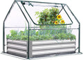 Quictent Raised Garden Bed with Cover Outdoor Galvanized Steel Planter Box Kit with Greenhouse Large Zipper Window Dual Use, 20pcs T-Type Tags & 1 Pair of Gloves Included 4x2.5x1 FT, Clear