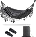 JoyView Boho Macrame Double Hammock with Hanging Ropes & Elegant Tassels 86.6x59 Portable Cotton Hammock for Patio Backyard Porch 450LBS Weight Capacity Perfect for Outdoor/Indoor - Dark Grey