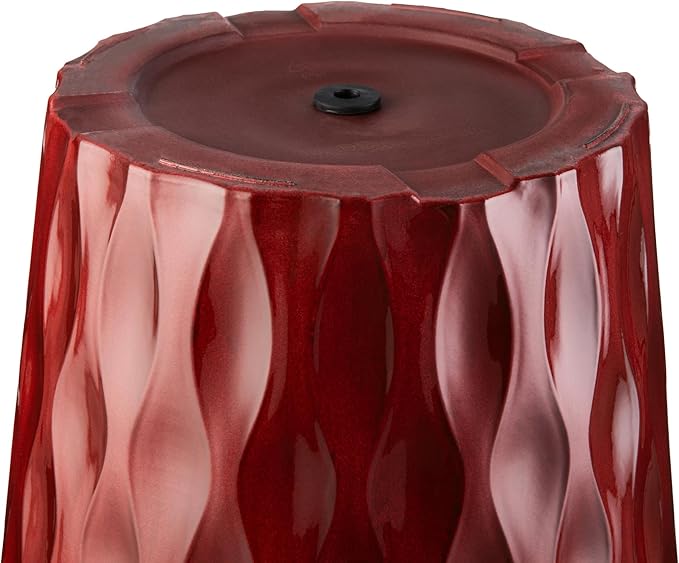 Glitzhome 23.75" H Tall Outdoor Planter, Set of 2 Wavy Texture Red Large Planters for Outdoor Plants, with Drainage Hole, Plastic Round Decorative Tall Flower Pots for Indoor Outdoor, Front Porch