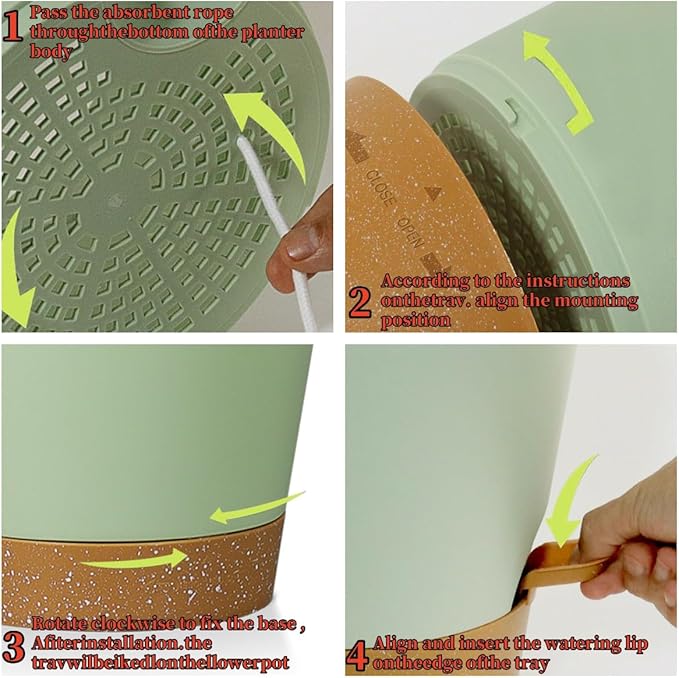 5 Pack 5 inch Self-Watering Pots, African Violets Planter with Drainage Holes and Reservoir, Green Brown Plastic Planter for Indoor Outdoor Plants Flowers and Houseplants Green Brown, 5 inch 5 pcs