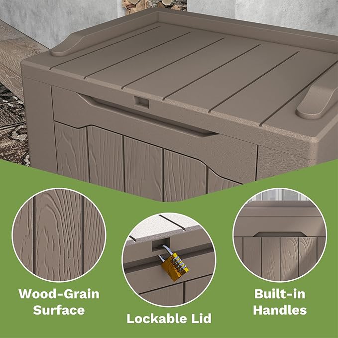 Patiowell 30 Gallon Resin Deck Box, Outdoor Storage Box for Patio Furniture, Deliveries, Pool Supplies,Waterproof and Lockable, Brown