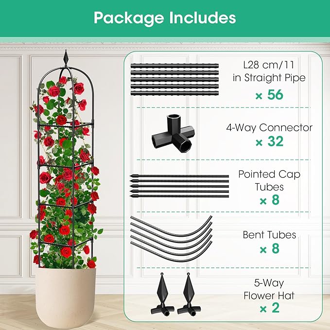 2 Pack Garden Obelisk Trellis for Climbing Plants, 71" Metal Rustproof Plant Support Rose Trellis, Tower Potted Cages for Flowers Fruits Vegetable Vines Indoor & Outdoor, Black(4 Tiers)