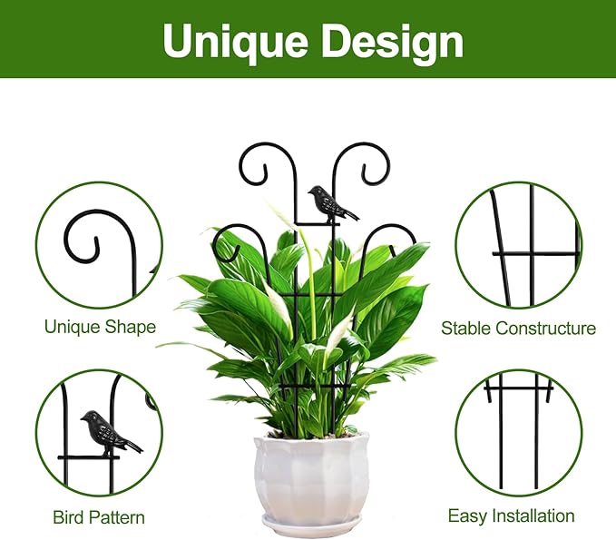 Coomin 14.5 Bird Indoor Plant Trellis for Potted Plants, Small Metal House Plant Trellis for Climbing Plants, Climber Plant Support for Hoya Pothos Ivy, 2p