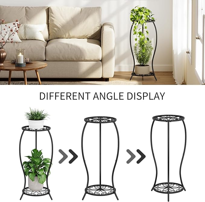 Plant Stand Indoor Outdoor, 2 Tier Metal Tall Plant Stand, Flower Pot Stand, Heavy Duty Plant Shelf Rack, Corner Plant Stand Rustproof for Planter Garden Balcony Patio Living Room