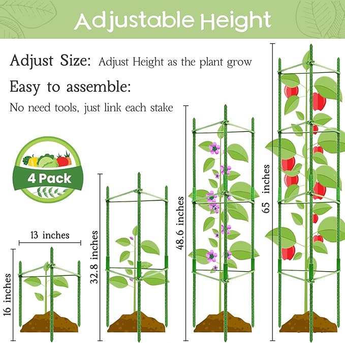 Legigo 4-Pack Tomato Cage for Garden Plant Support- Up to 63inch Garden Stakes Tomato Cage, Tomato Trellis for Potted Plants, Tomato Cages Plant Stakes for Climbing Vegetables Plants Flowers