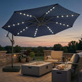 wikiwiki 10ft Solar LED Patio Umbrella with Base Included, Offset Umbrella with Weighted Sandbag Base, Cantilever Patio Umbrella for Backyard, Garden & Deck, 32 LED Lights & Polyester Shade, Navy Blue