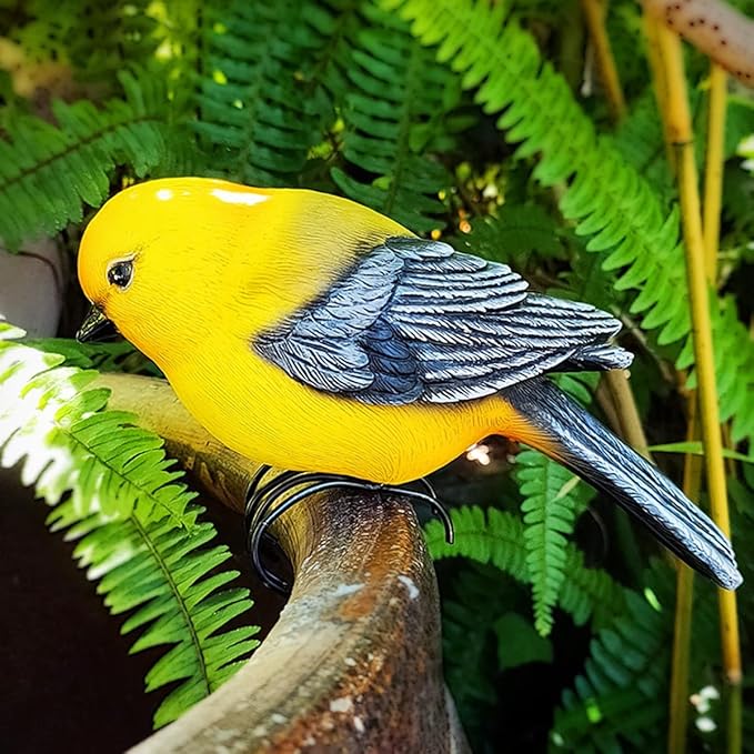 Garden Bird Statue Flower Pot Hugger Outdoor Decor for Tree, 6.7" Tall Resin Bird Figurine Plant Pot Decorations for Fence Balcony Patio Lawn Yard Ornaments (Yellow)