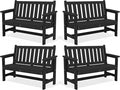 SERWALL Outdoor Bench, HDPE Outdoor Benches Weatherproof, 2-Person Garden Bench with 660 lbs Weight Capacity, Patio Benches for Outdoors, Garden, Porch, Backyard and Park, Black, 4 Pack