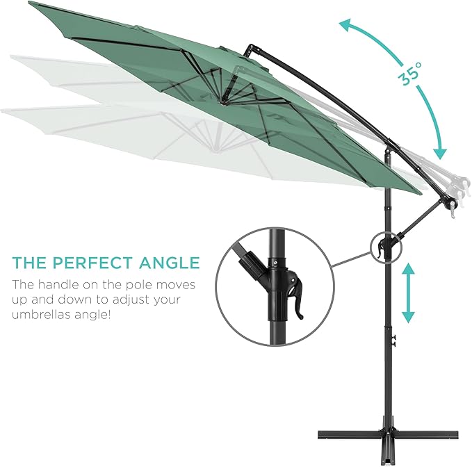 Best Choice Products 10ft Offset Cantilever Hanging Market Patio Umbrella, 8 Sturdy Ribs, Easy Adjustment - Seaglass