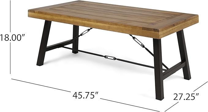 Christopher Knight Home Catriona Outdoor Acacia Wood Coffee Table, Teak Finish / Rustic Metal Brown and Black