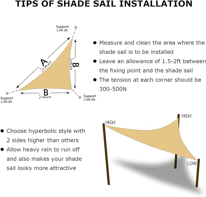 KANAGAWA Sun Shade Sail 10'x10'x14' Sand Triangle UV Block Canopy Awning Shelter Fabric Cloth Screen for Outdoor Patio Garden Backyard