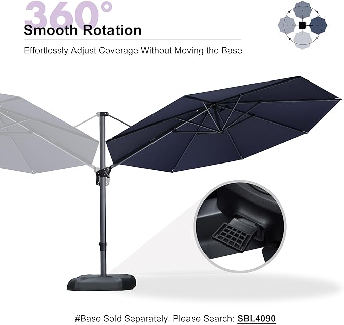 PURPLE LEAF 11 Feet Patio Umbrella Outdoor Cantilever Round Umbrella Aluminum Offset Umbrella with 360-degree Rotation for Garden Deck Pool Patio, Navy Blue