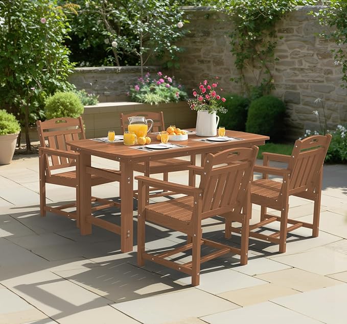 Ciokea Outdoor Patio Dining Chair Set of 2, HDPE Porch Chairs for Dining Table, All-Weather Durable Outdoor Furniture for Backyard, Poolside, Lawn & Garden, Teak