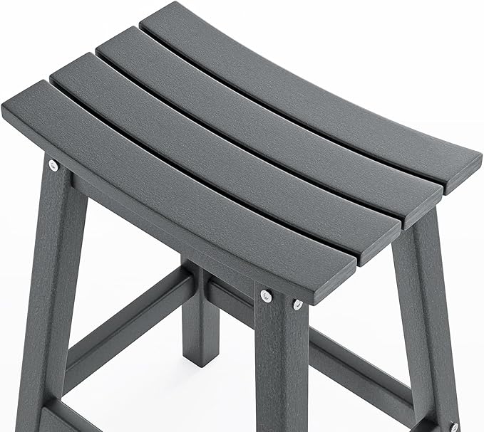 VINGLI 24 Inch Outdoor Bar Stools Set of 2, HDPE Weather Resistance Counter Height Bar Stools Durable Patio Chairs for Bar, Kitchen Counter, Yard (Gray, 24 Inch 2PC)