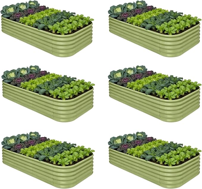 6-Pack Galvanized Raised Garden Bed 8x4x1.5 | 10x2x1.5 ft, 18" Tall Metal Planter Boxes Outdoor for Vegetable Herbs, Modular Raised Flower Bed for Gardening with Zn-Al-Mg Coated - Moss Green
