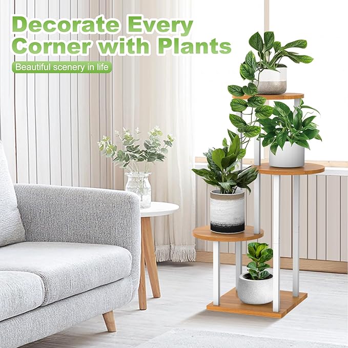 Plant Stand Indoor, 4 Tier Thickened Metal Corner Plant Shelf for Multiple Plants, Indoor Plants Tiered Flower Pot Stand for Patio Garden Balcony Living Room Bedroom (White)