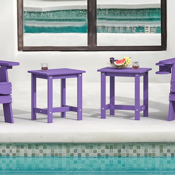 LUE BONA Outdoor Side Table Set of 2, HDPS Small Outdoor Table, Adirondack Side Table, Outside End Table for Patio, Porch, Deck, Pool, Weather Resistant/Easy Maintenance, Purple