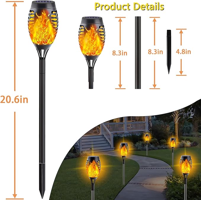 10Pack Solar Lights Outdoor, Mini Solar Torch Lights with Flickering Flame for Garden Decor, Solar Flame Lights Waterproof Solar Powered Outdoor Lights, Solar Tiki Torches for Pathway Patio Yard Porch