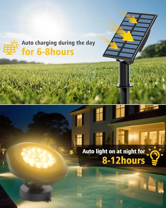 CORESLUX Solar Spot Lights Outdoor Waterproof IP68, 3-in-1 LED Warm Light Solar Landscape Lights, 2 Light Modes Landscape Path Lights for Outside Garden Yard Pond Pathway