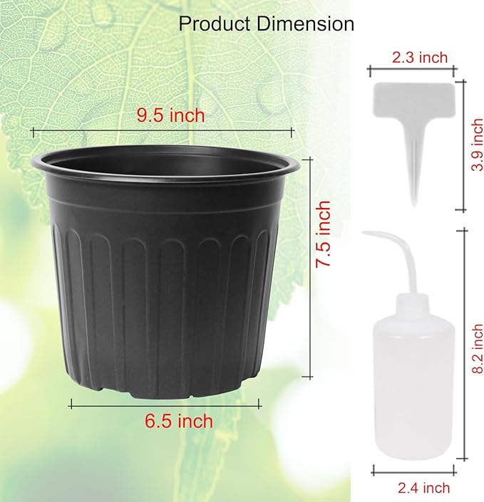 50-Pack 2.5 Gallon Flexible Plastic Plant Pots,Thickened Soft Seed Starting Container for Indoor Outdoor Plants, Seedlings, Vegetables, Succulents and Cuttings