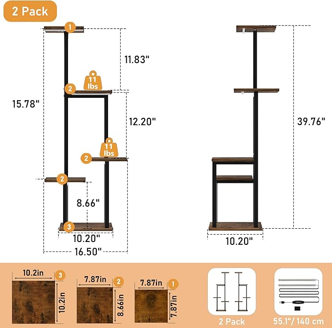 LATIBELL Plant Stand Indoor with Grow Light - 2 Pack Metal Plant Shelf for Indoor Plants Multiple, 5 Tiered Corner Plant Stand Shelves, Plant Rack Display Flower Holder for Living Room Patio Balcony