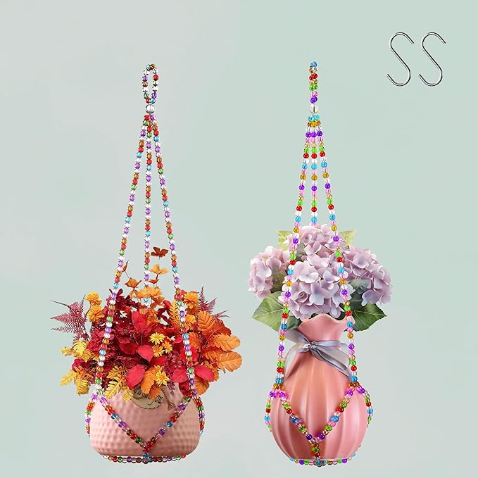 2 Pack Macrame Plant Hanger, Handmade Glass Bead Plant Hanger Colorful Decorative Bohemian Hanging Planter Holder for Indoor and Outdoor Home Garden Decor. Does Not Include Flower Pot.(21'')