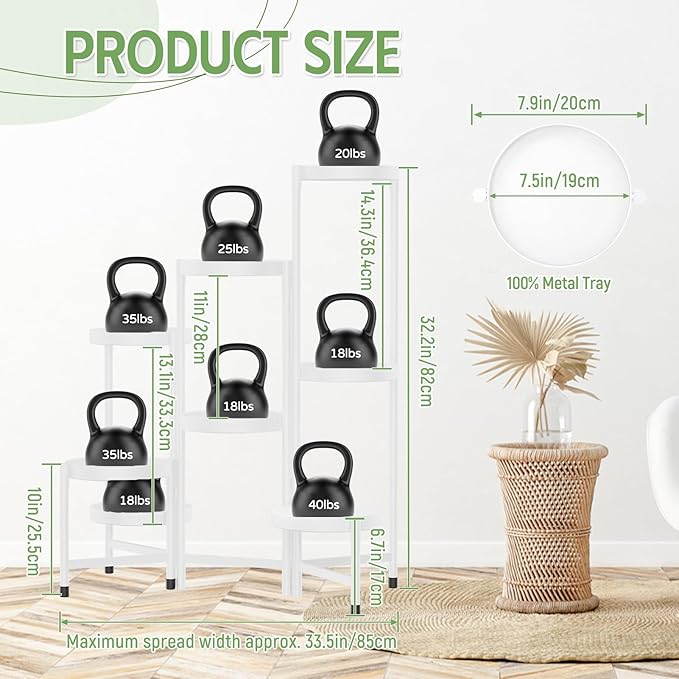 iDavosic.ly Plant Stand Indoor Outdoor, 8 Tier Corner Metal Flower Display Holder Shelf, Easy Assembly Folding Tall Orchid Rack for Patio Balcony Porch Garden Living Room House, White