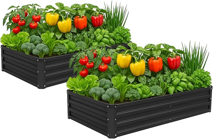 2 Pack 6x3x1FT Galvanized Raised Garden Beds Kit Outdoor Metal Gardening Planter Box for Vegetable Elevated Flower Herbs,Black