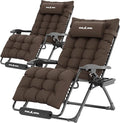 UDPATIO Oversized Zero Gravity Chair Set of 2, 29In XL Patio Reclining Chair with Cushion, Outdoor Folding Recliner with Pillows|Cup Holder|Foot Rest|Padded Headrest, Brown Grey, Support 500LB