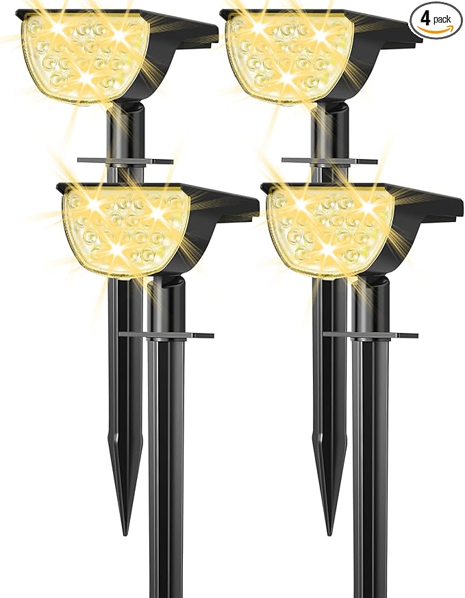 Solar Lights Outdoor Waterproof IP65, Solar Powered 76 LED 3 Lighting Modes Solar Spot Lights Outdoor for Yard Garden Landscape Pathway (Warm White, 4 Pack)