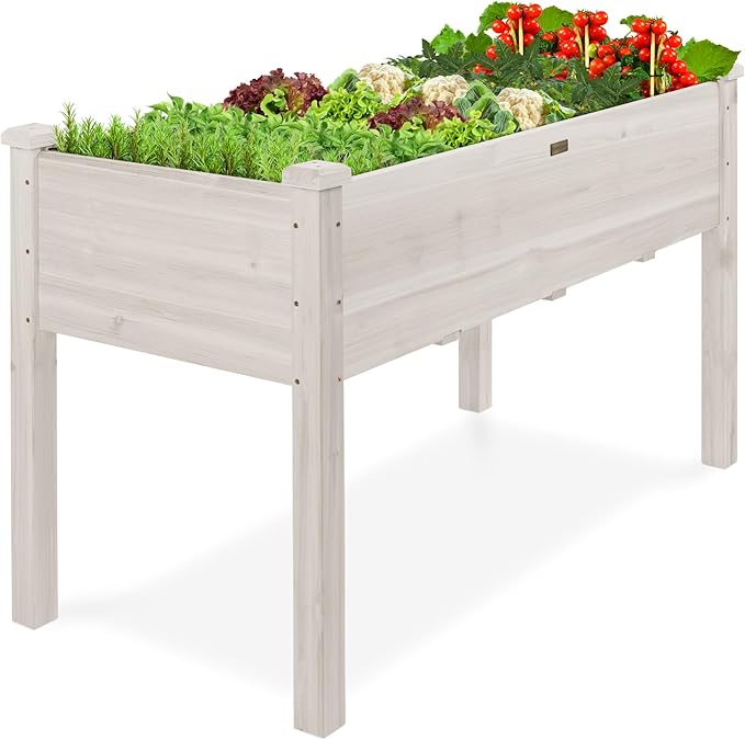Best Choice Products 48x24x30in Raised Garden Bed, Elevated Wood Planter Box Stand for Backyard, Patio, Balcony w/Bed Liner, 200lb Capacity - White