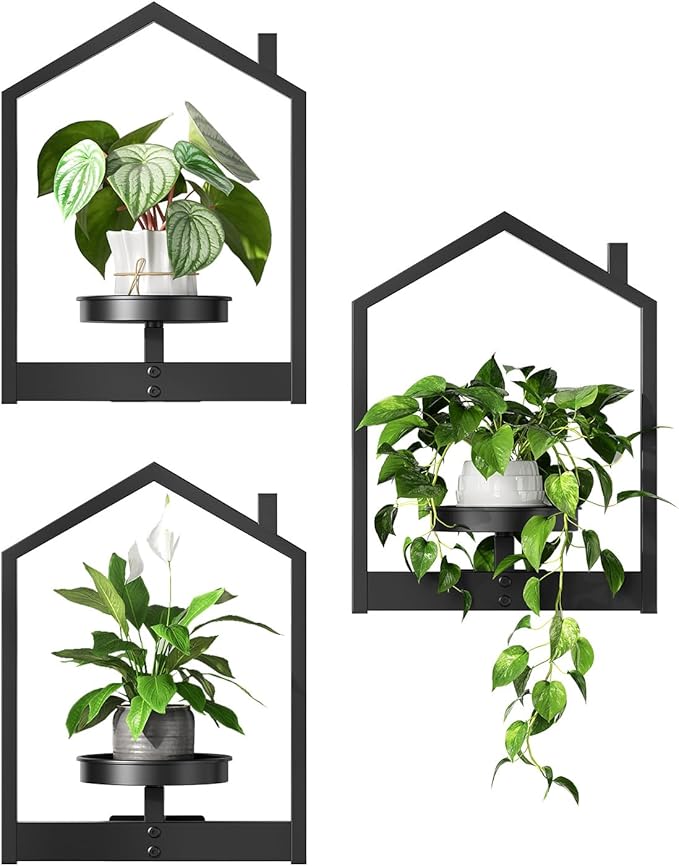 HOOBRO Wall Plant Holder, Wall Planters for Indoor Plants Set of 3, Plant Hanger Indoor Window Plant Shelves for Indoor Outdoor Decor, Black BK08HJP301