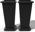 FENCY Set of 2 Tall Planters for Outdoor Plants, 24 Inch Large Tapered Pots with Drainage Trays, Weather-Resistant Plastic Plant Containers for Patio, Porch, Garden, Front Door Decor,Black,Striped