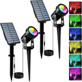 T-SUNUS RGB Solar Landscape Spotlights Christmas, Color Changing Spot Lights Outdoor IP65 Waterproof 9.8ft Cable, Separated Panel Light for Flag Tree Yard Garden Driveway Walkway Pond Halloween 2 Pack
