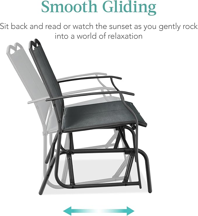 Best Choice Products 2-Person Outdoor Patio Swing Glider Steel Bench Loveseat Rocker for Deck, Porch w/Textilene Fabric, Steel Frame - Dark Gray