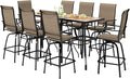 PHI VILLA Outdoor Patio Swivel Bar Set of 11, Textilene Bar Height Chair with Armrest and Wood Like Bar Table, All-Weather Furniture Set for Garden Lawn