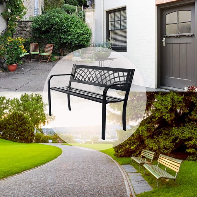Garden Bench Outdoor Bench with Plastic Backrest for Patio Metal Bench Park Bench or Yard Porch Clearance Work Entryway