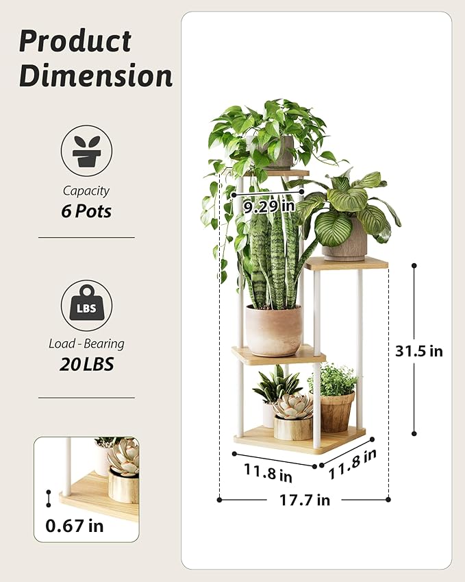 Tall Plant Stand Indoor 4 Tiered Plant Shelf for Multiple Plants Coner Shelf Stand Wood Plant Stand Metal Shelving for Living Room Bedroom Balcony Patio White