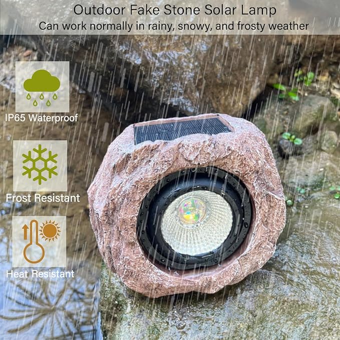 Solar Rock Lights Outdoor Waterproof, 4 Pack LED Colored Garden Rock Solar Light, Stone Statue Bright Solar Spot Light for Path, Yard, Patio, Lawn, Porch, Yard Decor.