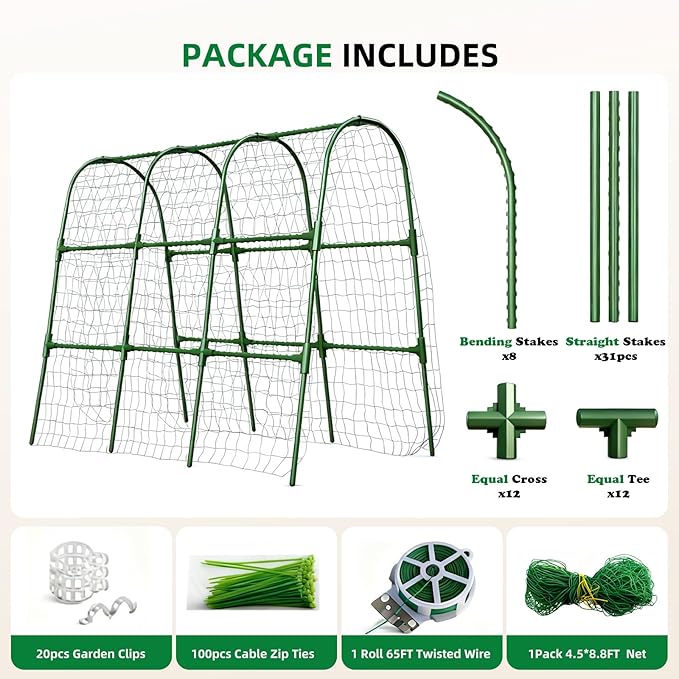 Cucumber Trellis for Raised Bed, U-Shape Garden Arch Metal Support for Climbing Plants, Metal Arch Plant Support Vegetables Trellis, Plant Support for Vine Outdoor (Green, 47*30*47inch(L*W*H))