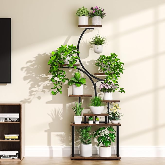 Plant Stand Indoor with Grow Light, 8 Tiered 66" Tall Plant Shelf, Corner Large Plant Stand for Indoor Plants Multiple, Metal S-Shaped Plant Flower Holder, for Living Room, Patio, Balcony
