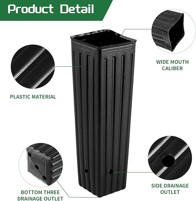 50 Pcs Plastic Deep Nursery Treepots, 9.8" Tall Nursery Tree Pots, Flower Plant Container Pots for Indoor Outdoor Use