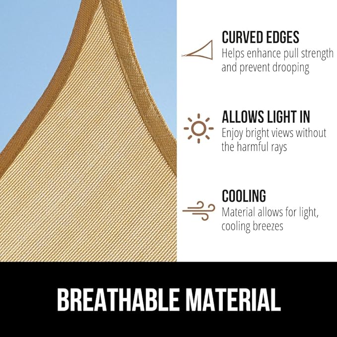 GORILLA GRIP Heavy Duty Sun Shade, UV Protection Fade Tear and Rust Resistant Rectangle Sunshade Canopy, Curved Edges Blocks Sunlight, Breathable Sail, Outdoor Patio, Lawn Garden, 6x10 FT Sand