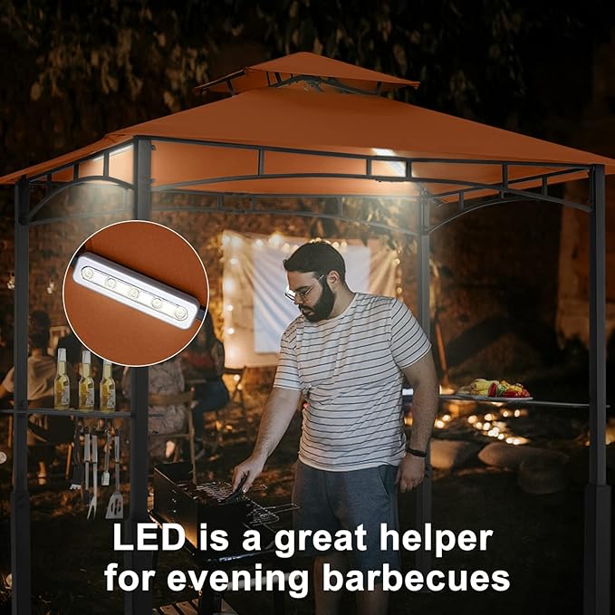ABCCANOPY 8x5 Grill Gazebo - Outdoor BBQ Canopy Shelter with Led Light for Patio Backyard Grilling (Rust Red)
