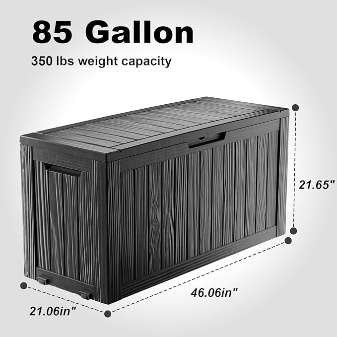 ROJIK Outdoor Storage Box with Wheels – 85 Gallon Mobile Waterproof Resin Deck Box, Lockable Storage for Patio Cushions, Garden Tools, Pool Accessories – UV-Resistant Storage Bench for Backyard & Deck