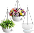 Set of 3-10 Inch Self Watering Hanging Planters for Indoor Outdoor，Hanging Plant Pots with Drainage & Removable Tray, Hanging Pots for Pothos Plant, Spider Plants, Ferns, Balcony & Patio, White