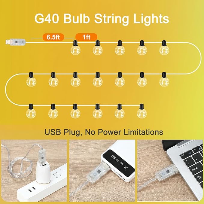 Outdoor String Lights, 25ft 20 Bulbs LED Color Changing Hanging Lights Dimmable with 220+ Scene Modes,App Control, Globe Bulb Waterproof for Outdoor Indoor Patio Backyard Balcony Garden Decor