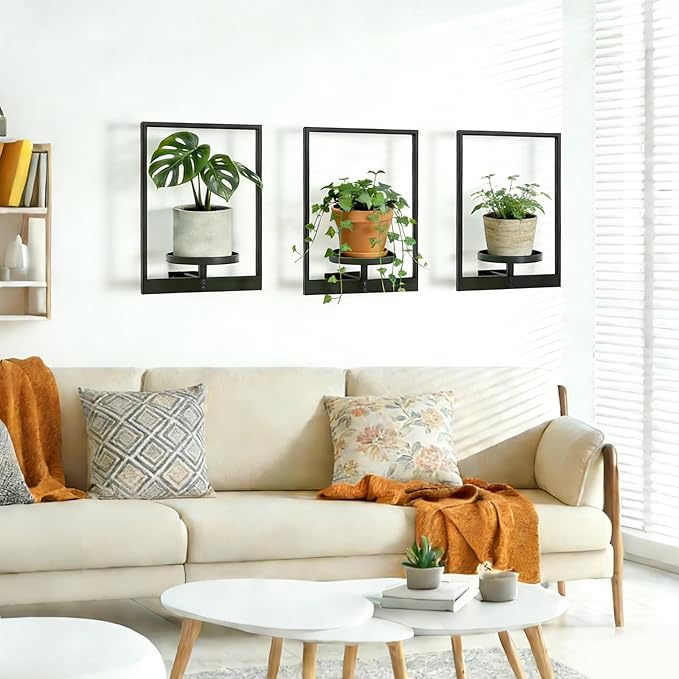 Wall Hanging Plant Stands Planter Shelves, Indoor Outdoor Window Plant Hanger Decor for Living Room Entryway (White 3-Pack)